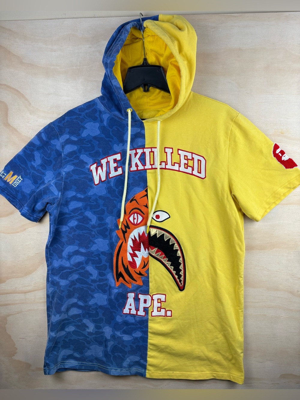 Hudson Outerwear We Killed Ape We Get Money Hoodie Short Sleeve Yellow Blue  XL